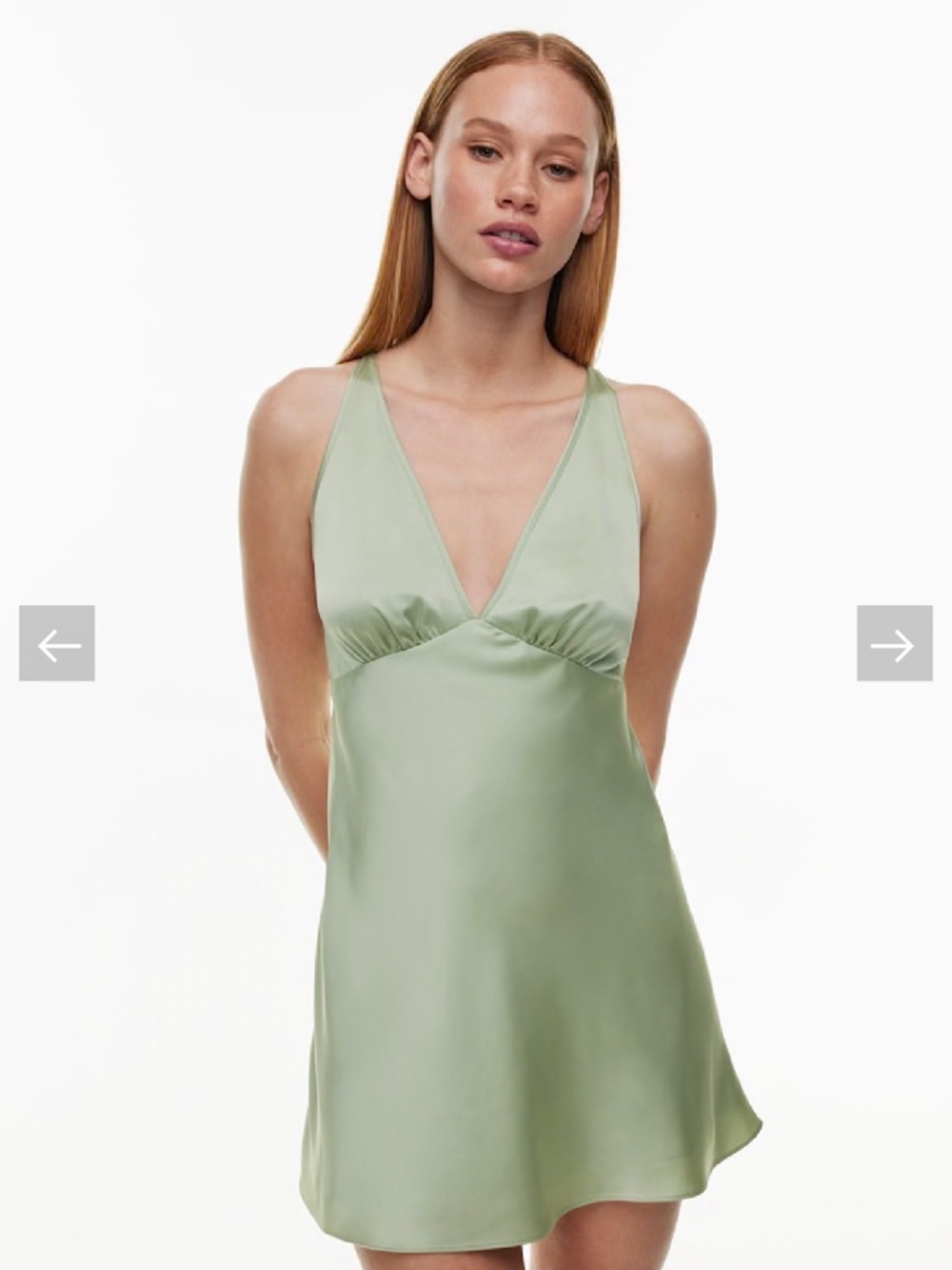 Aritzia Satin V-Neck Mini Dress in Sage